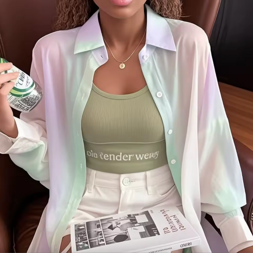 NAVARITA | Blusa larga con efecto degradado y transparencia ligera – Arcoiris