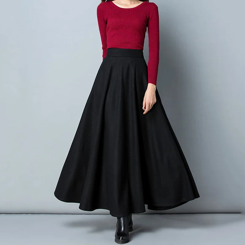 Navarita | Elegant Wool-Blend Maxi Skirt with Pockets