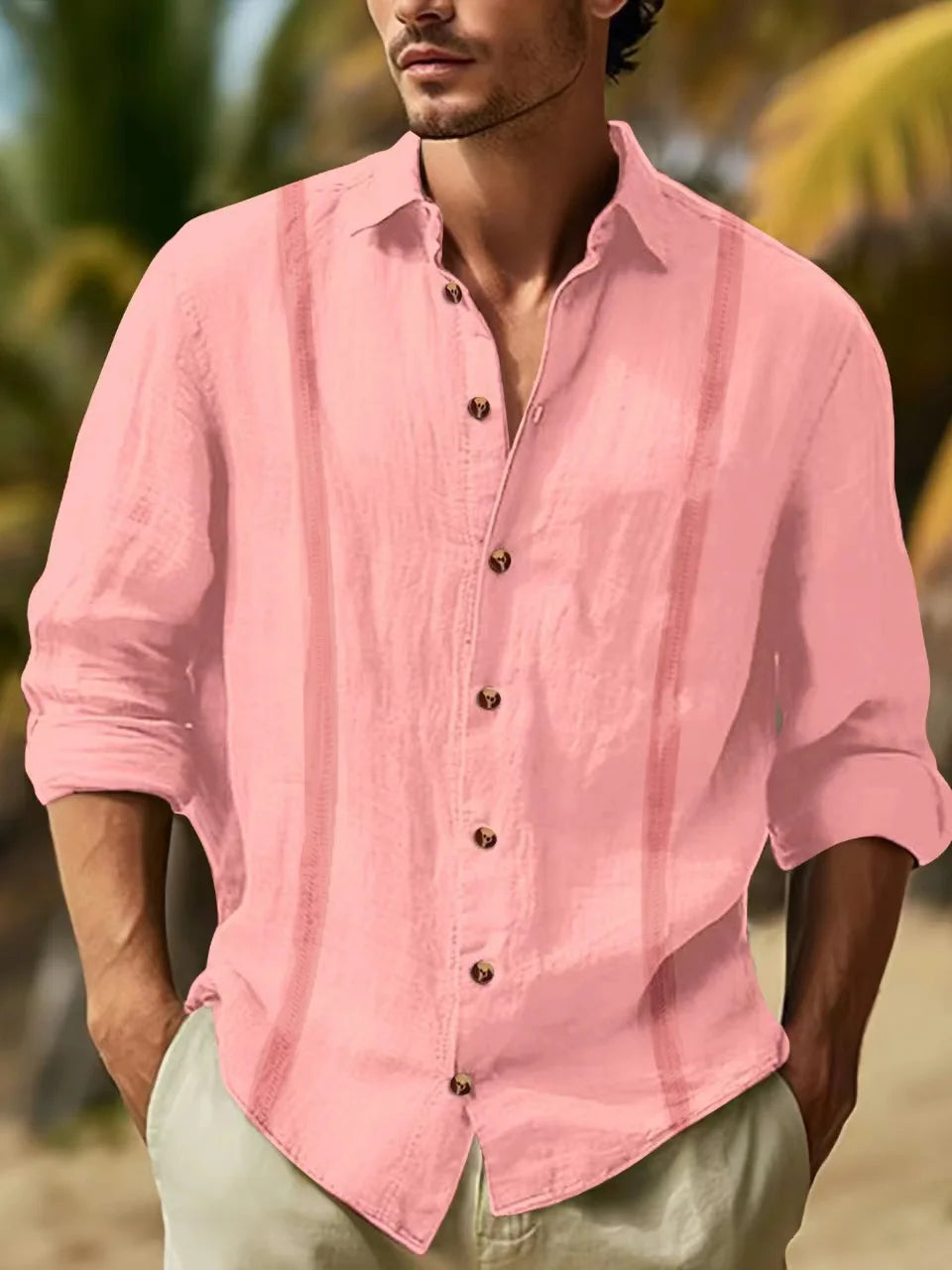 Navarita | Men’s Classic Black Linen Shirt with Turn-down Collar