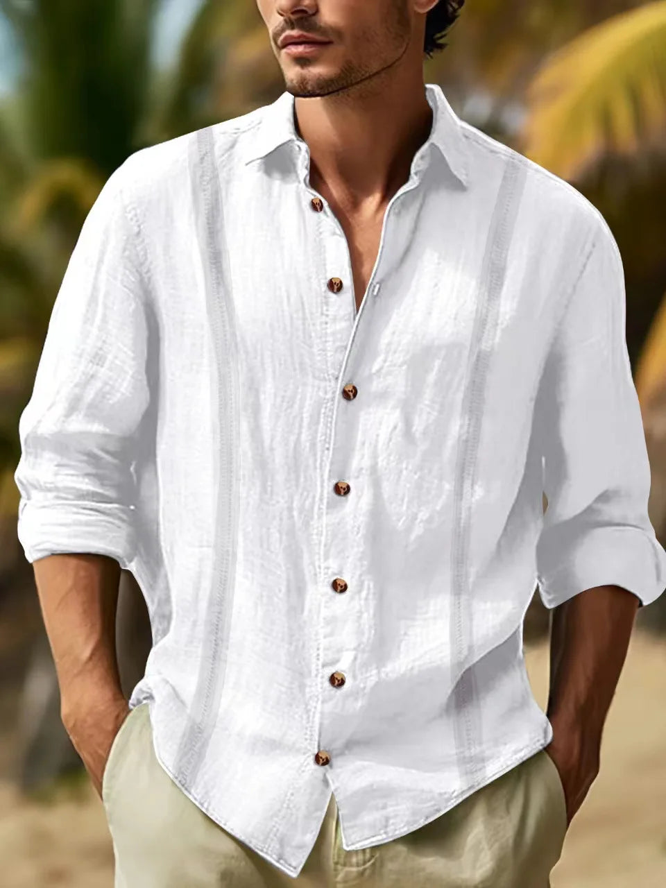 Navarita | Men’s Classic Black Linen Shirt with Turn-down Collar