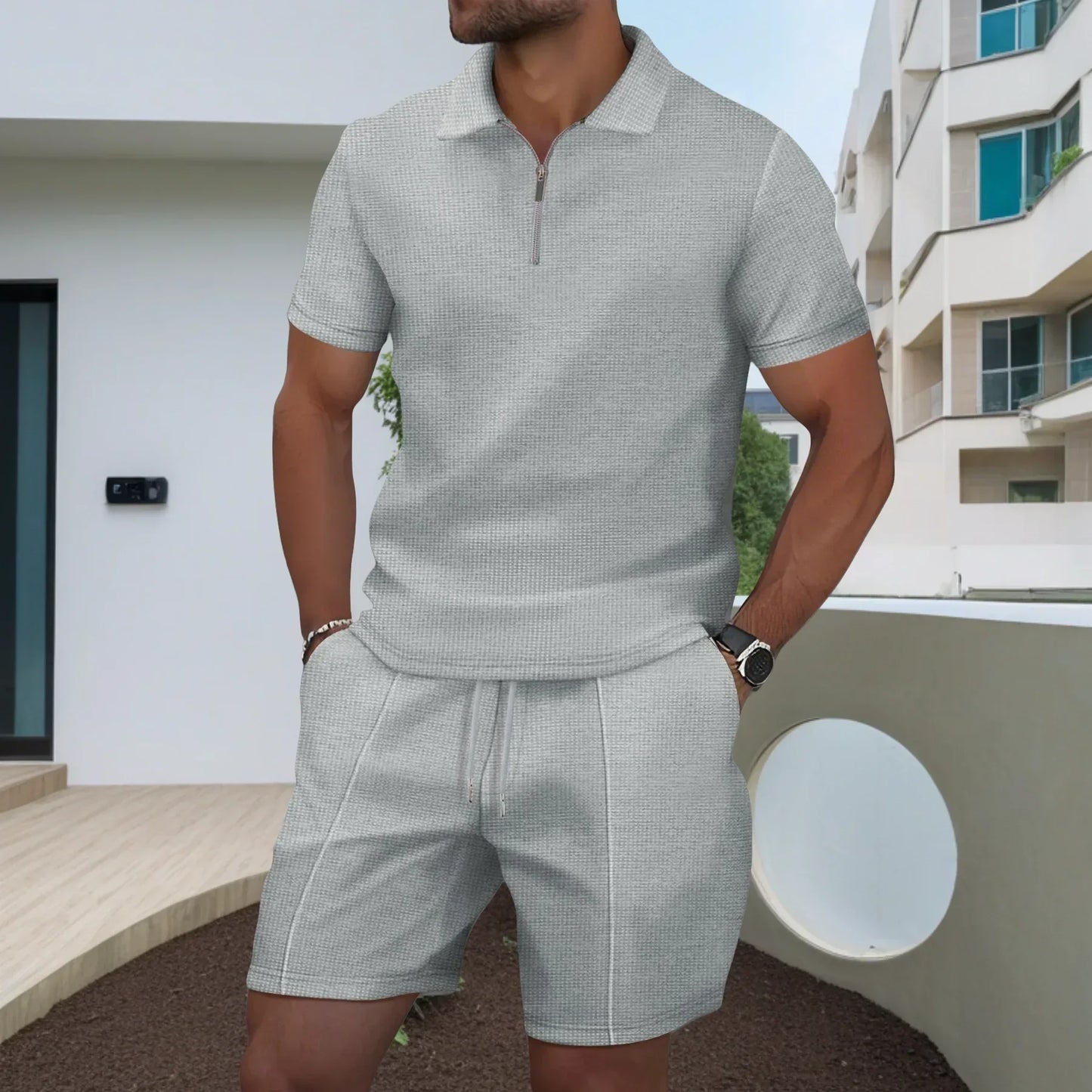Navarita | Men's Waffle Zip-Collar Short Set