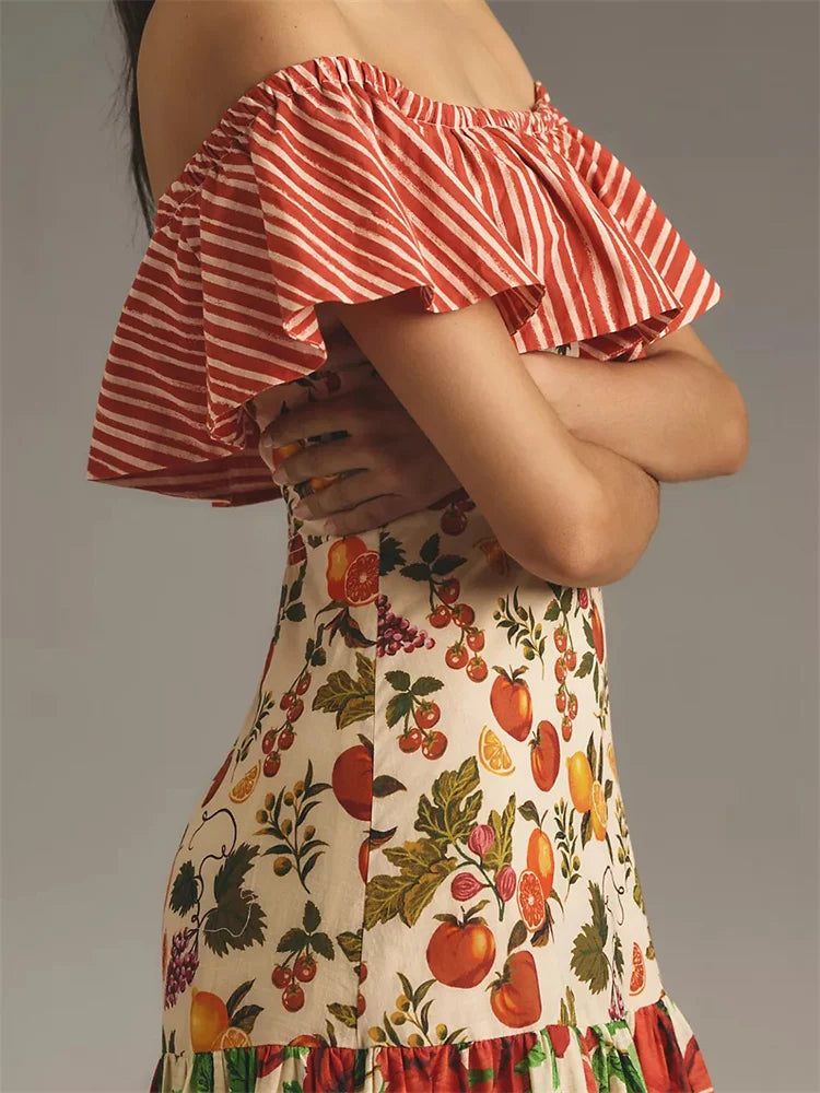 Vestido largo tropical con volantes – Bellara