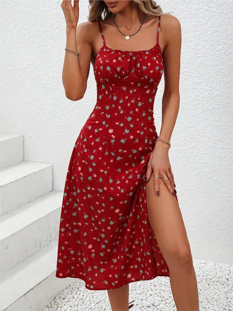 Vestido midi con lunares y estampado de atardecer – Avenelle