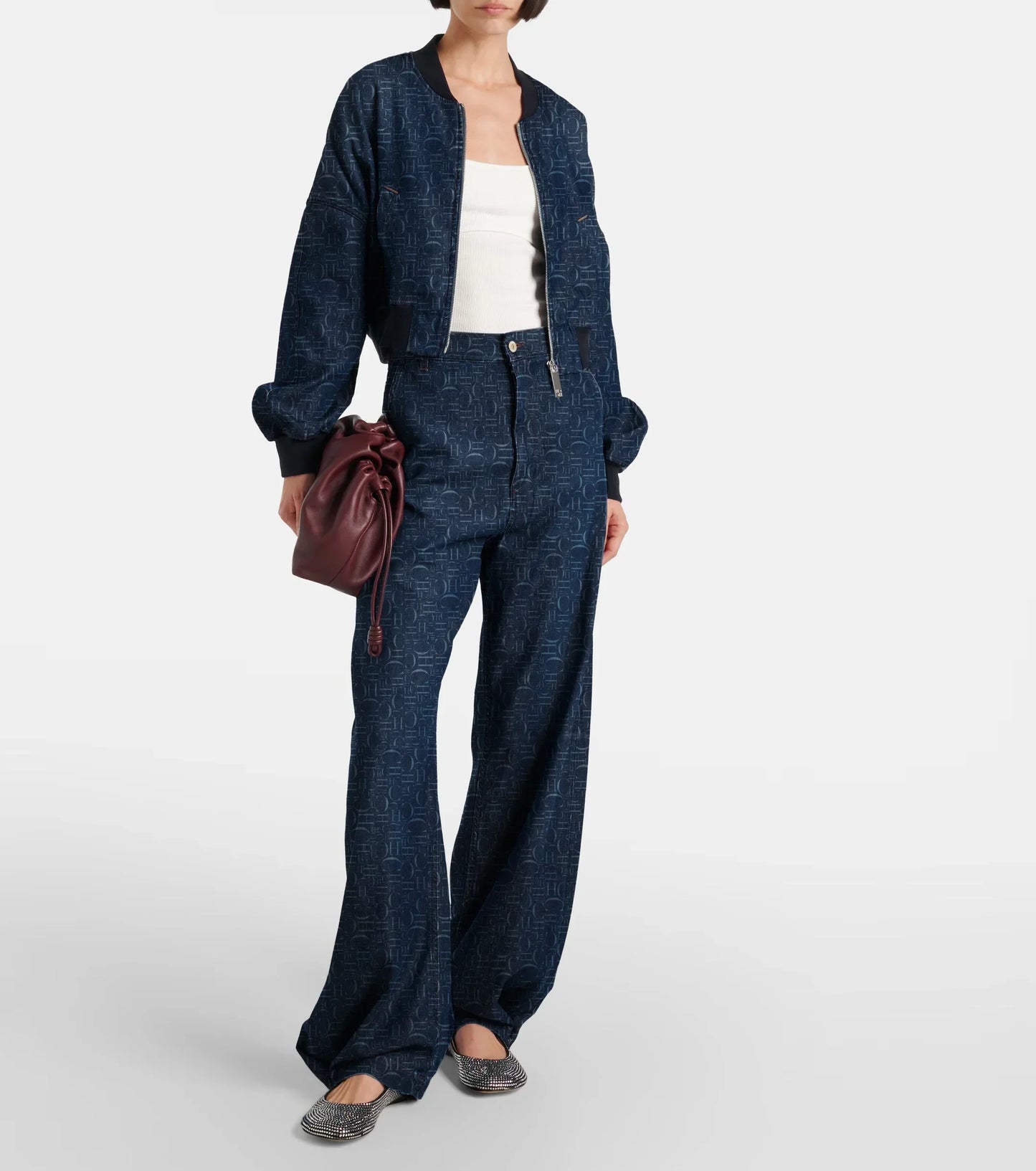 Navarita | Retro Printed High Waist Wide-Leg Denim