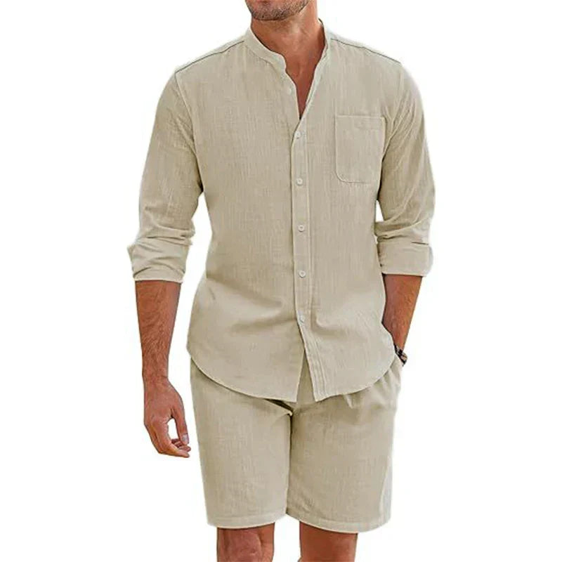 Navarita | Vintage Cotton Linen Button-Up Set with Shorts