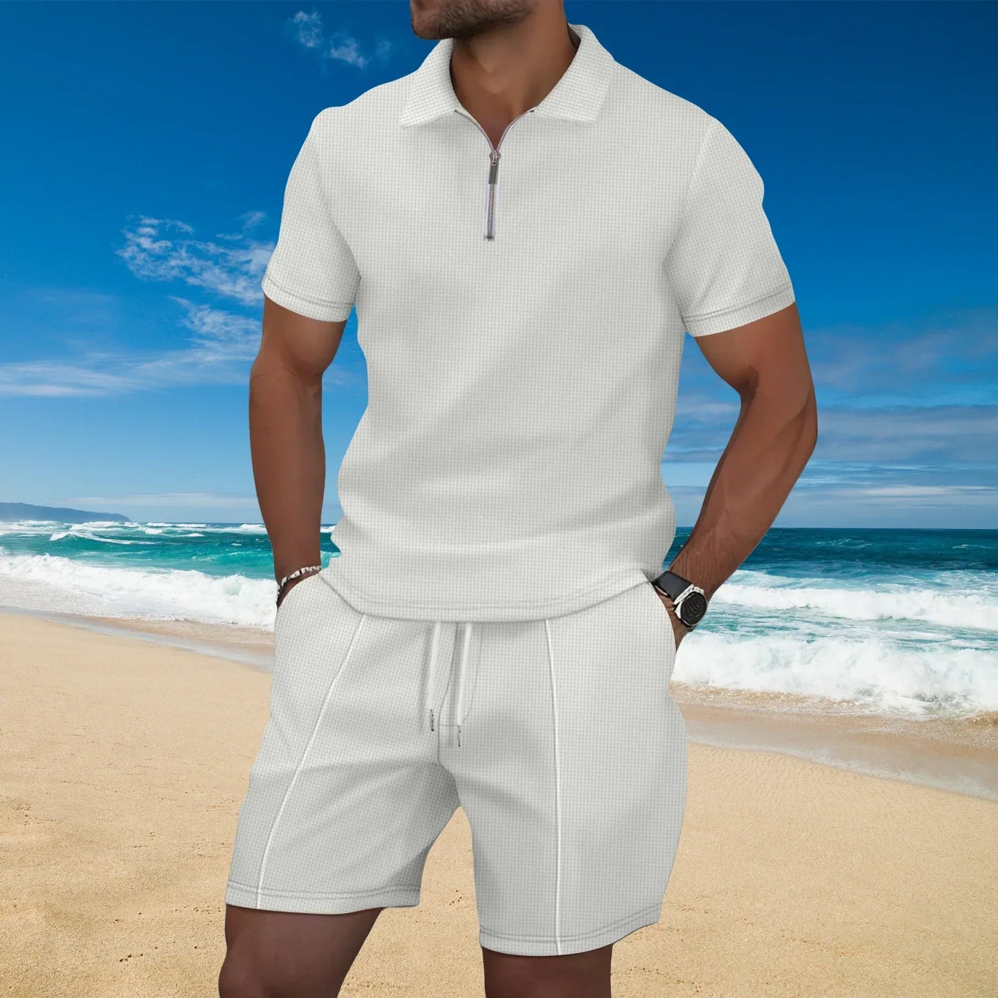 Navarita | Men's Waffle Zip-Collar Short Set