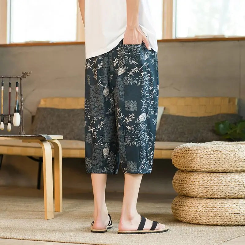 Navarita | Printed Cotton-Linen Harem Shorts for Men