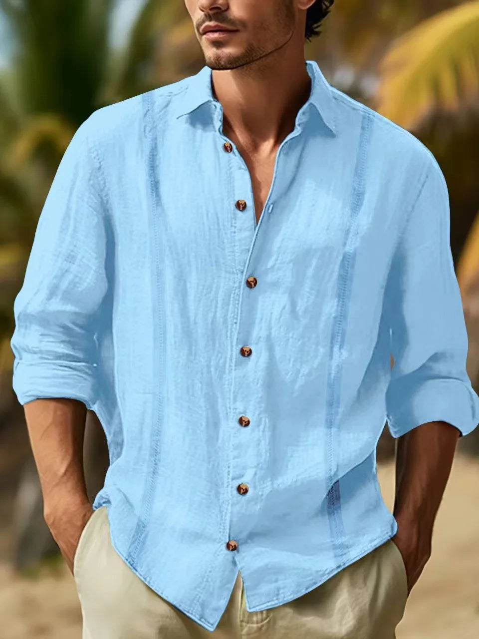 Navarita | Men’s Classic Black Linen Shirt with Turn-down Collar