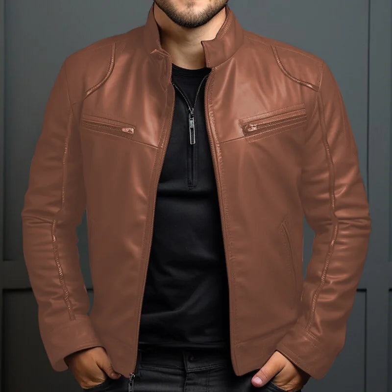 Navarita | Faux Leather Biker Jacket with Stand Collar