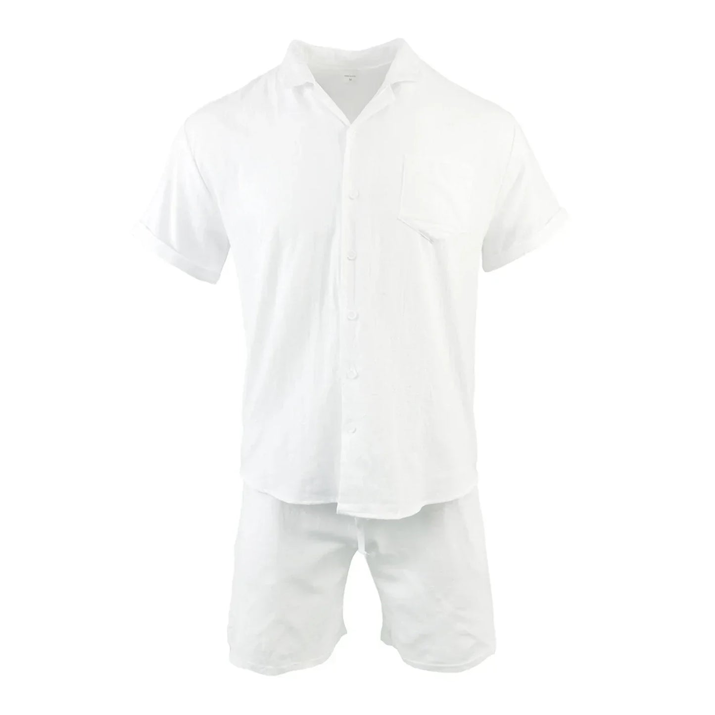 Navarita | Men's White Cotton Linen Cuban Collar Shirt