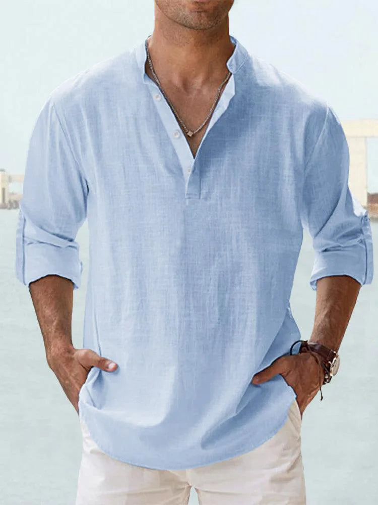 Navarita | Linen-Cotton Long Sleeve T-Shirt in White