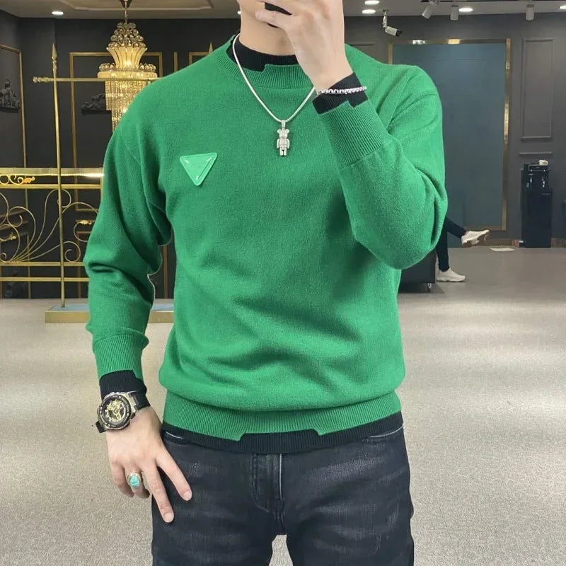Navarita | Contrast Green Detail Knit Sweatshirt