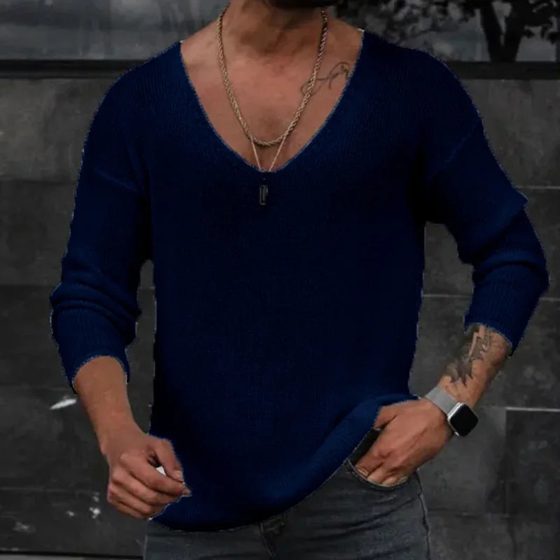 Navarita | V-Neck Knitted Long Sleeve Casual Slim Fit T-Shirt