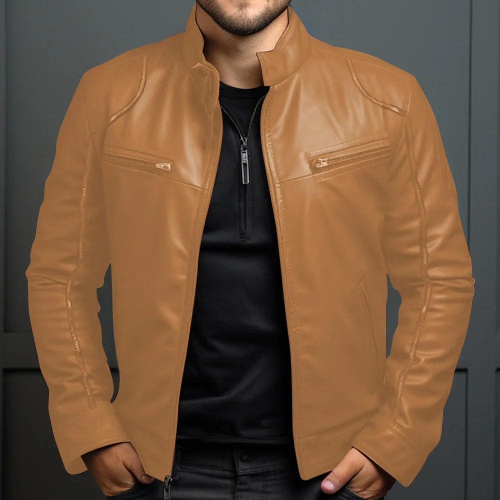 Navarita | Faux Leather Biker Jacket with Stand Collar
