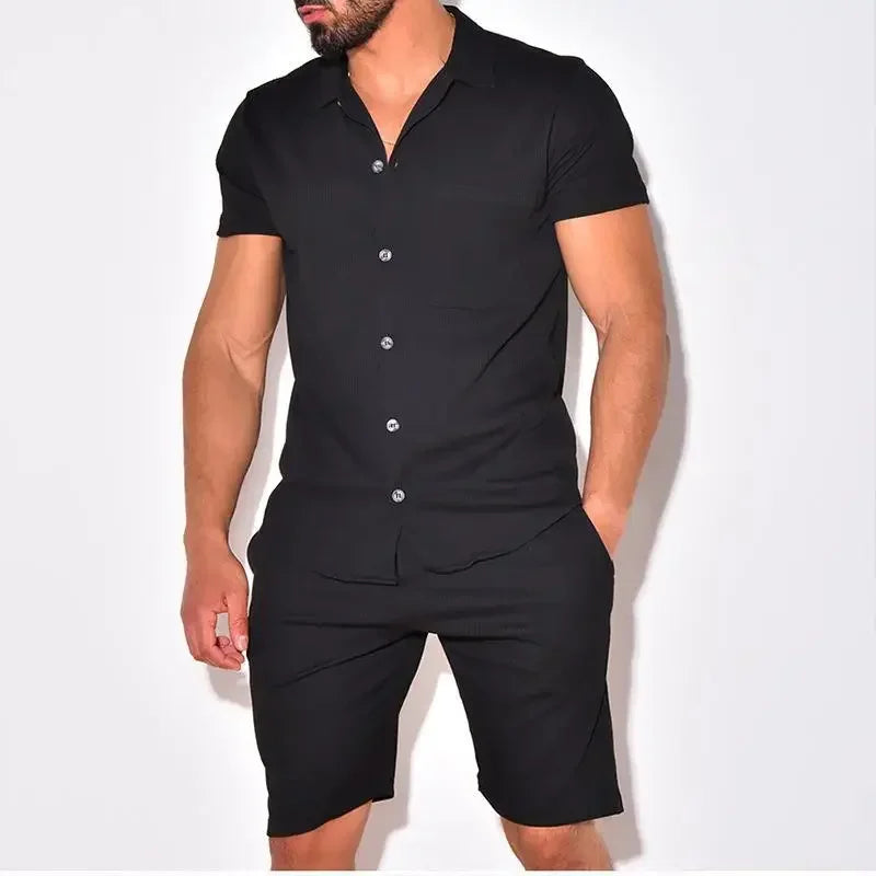 Navarita | Men's Ribbed Summer Button-Up Two-Piece Set