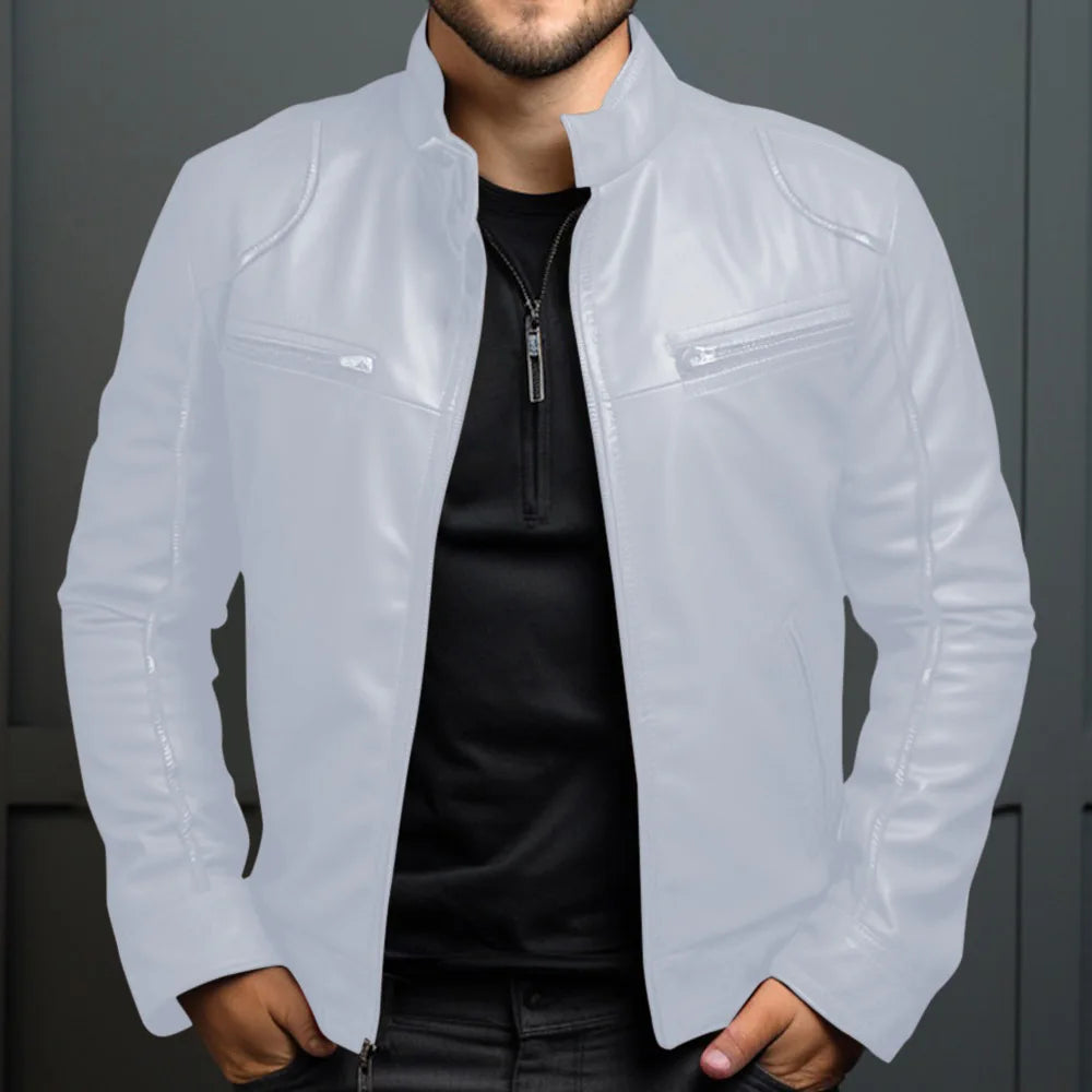 Navarita | Faux Leather Biker Jacket with Stand Collar