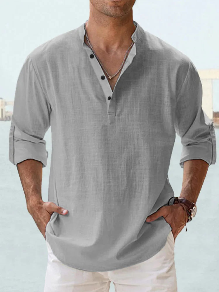 Navarita | Linen-Cotton Long Sleeve T-Shirt in White