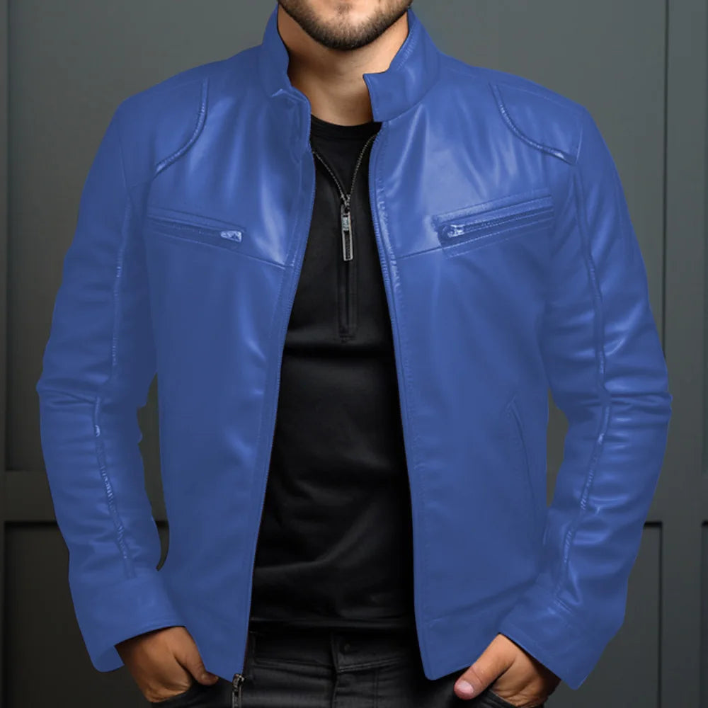 Navarita | Faux Leather Biker Jacket with Stand Collar