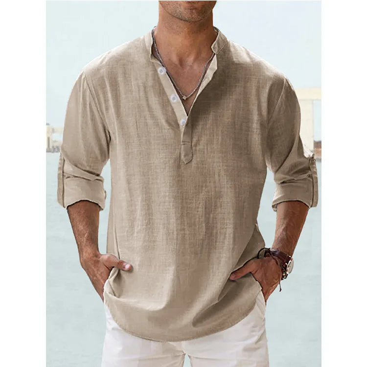 Navarita | Linen-Cotton Long Sleeve T-Shirt in White