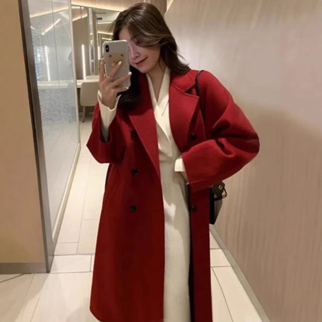 Navarita | Wine Red Wool-Blend Mid-Length Coat