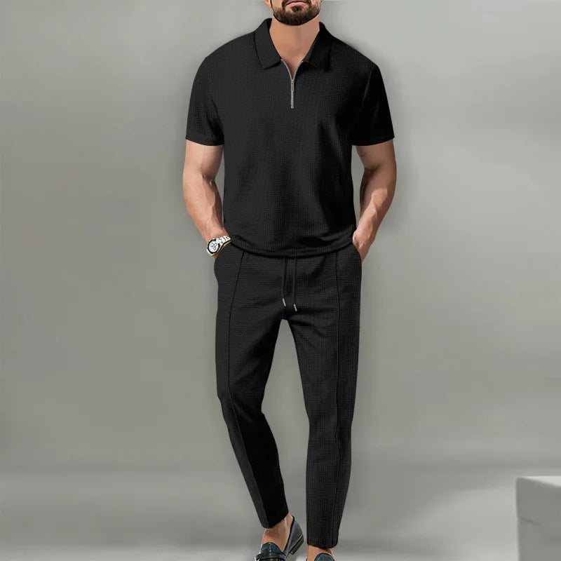 Navarita | Waffle Zipper Collar Two-Piece Set