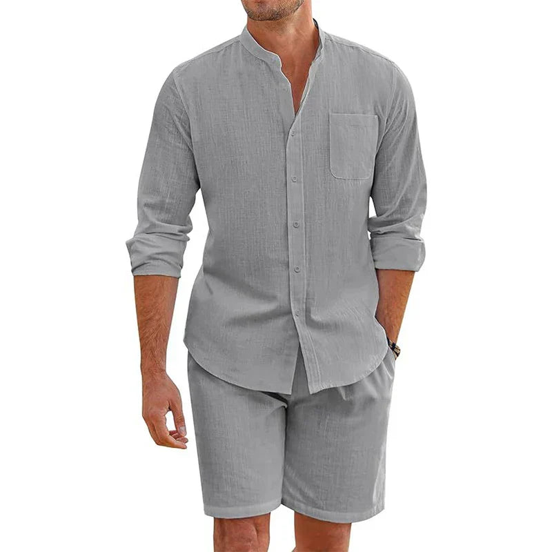 Navarita | Vintage Cotton Linen Button-Up Set with Shorts
