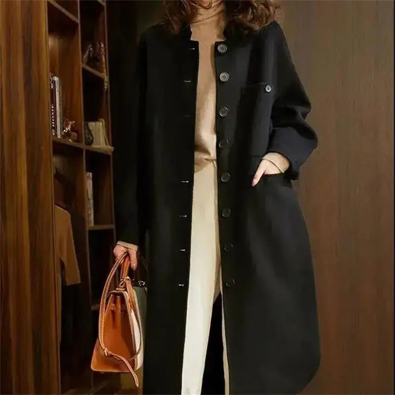 Navarita | Elegant Long Wool-Blend Buttoned Coat
