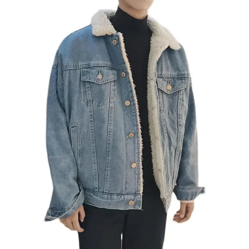 Navarita | Men's Fleece-Lined Denim Jacket with Lamb Wool Collar