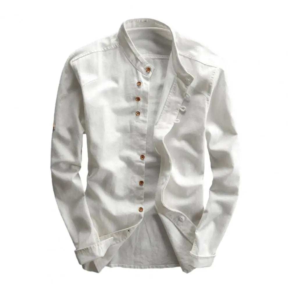 Navarita | Classic White Stand Collar Long Sleeve Shirt