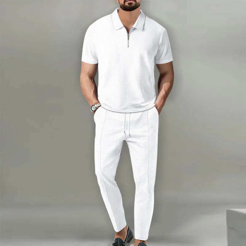 Navarita | Waffle Zipper Collar Two-Piece Set