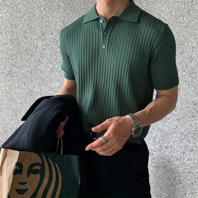 Navarita | Coffee Knit Polo Shirt with Rolled Sleeves