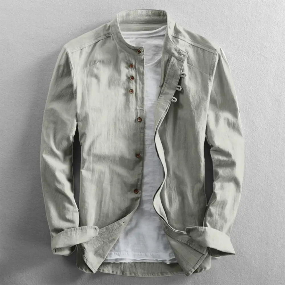 Navarita | Classic White Stand Collar Long Sleeve Shirt