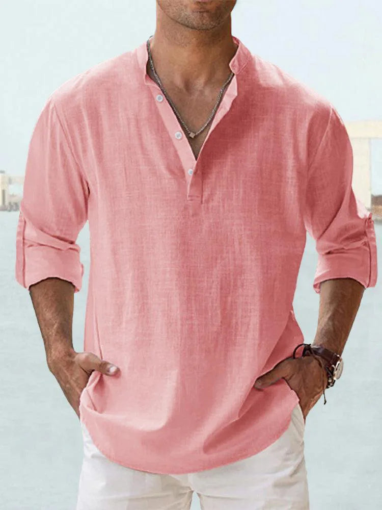 Navarita | Linen-Cotton Long Sleeve T-Shirt in White