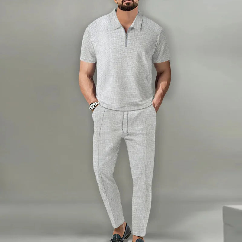 Navarita | Waffle Zipper Collar Two-Piece Set