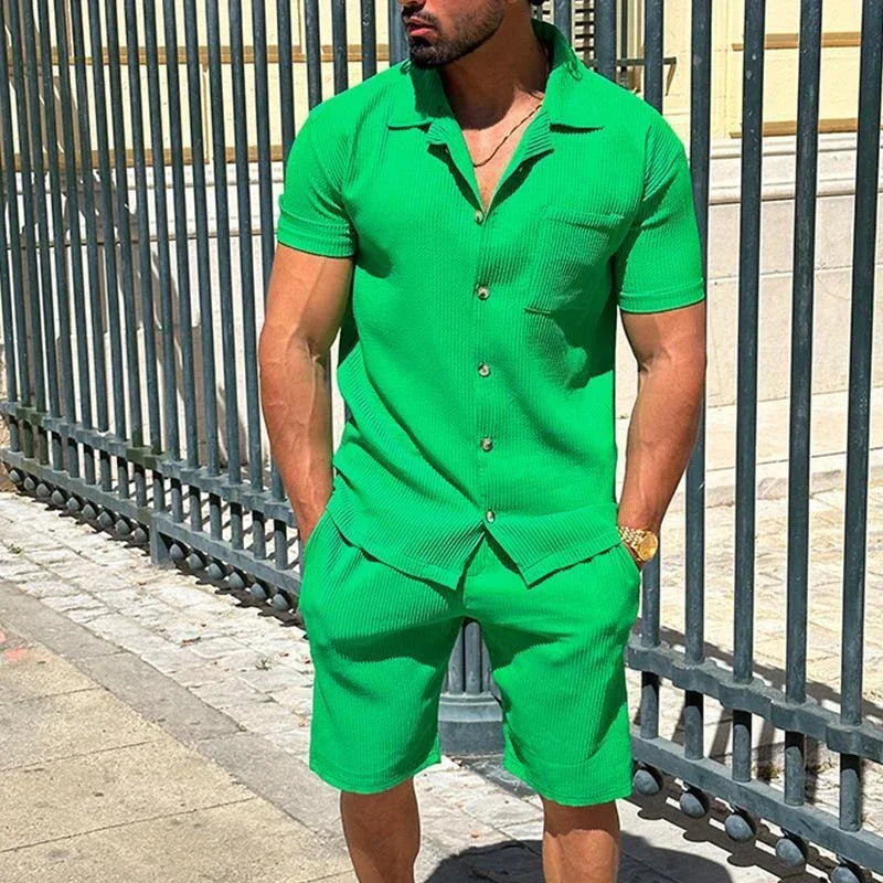 Navarita | Men's Ribbed Summer Button-Up Two-Piece Set