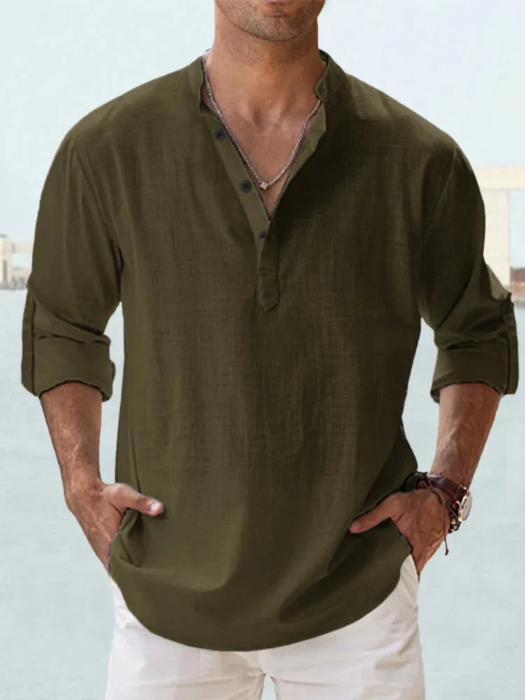 Navarita | Linen-Cotton Long Sleeve T-Shirt in White