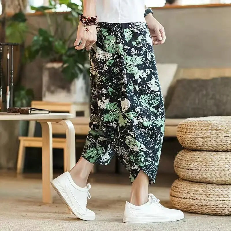 Navarita | Printed Cotton-Linen Harem Shorts for Men