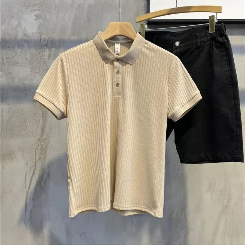 Navarita | Coffee Knit Polo Shirt with Rolled Sleeves