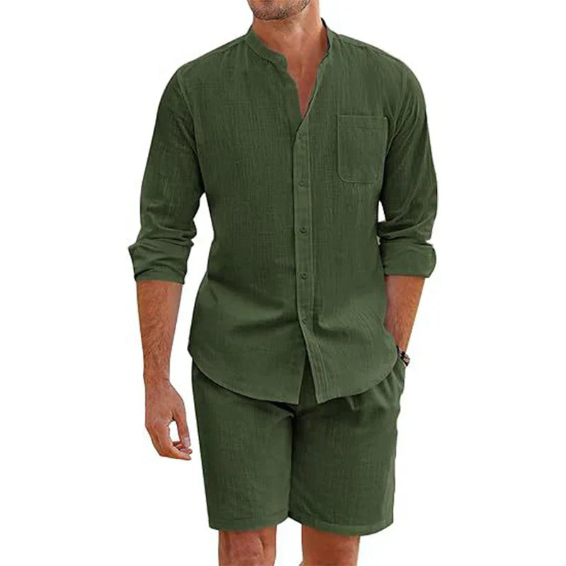 Navarita | Vintage Cotton Linen Button-Up Set with Shorts