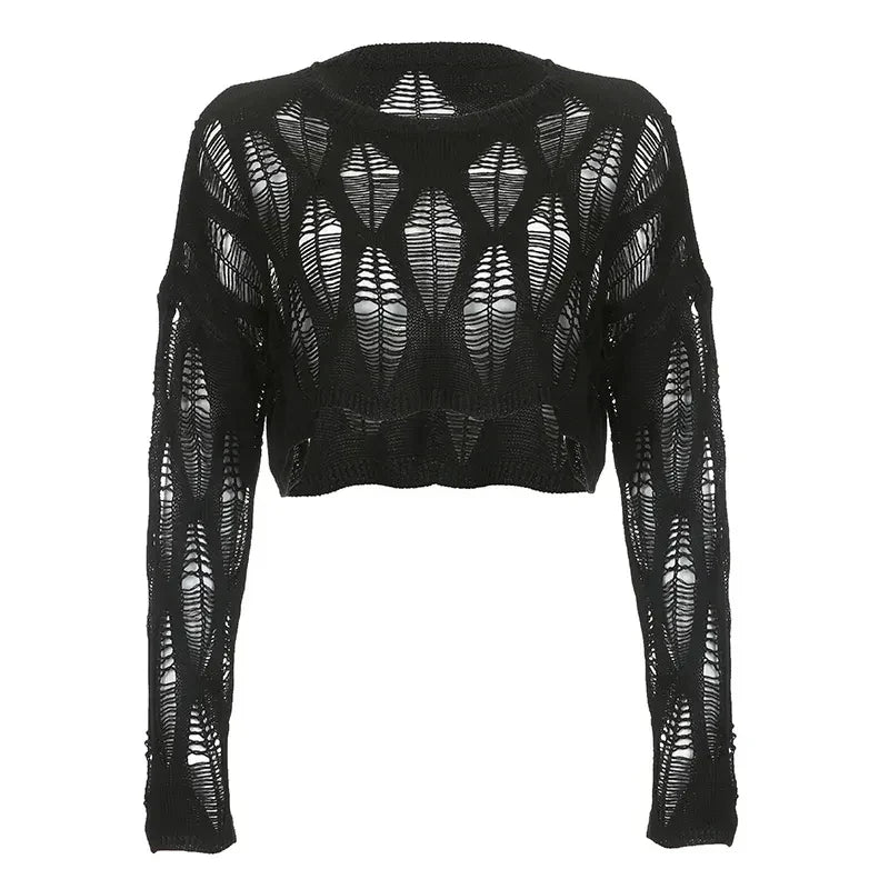 Navarita | Hollow-Knit Shadow Crop Top