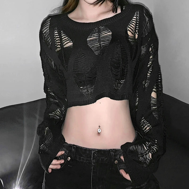 Navarita | Hollow-Knit Shadow Crop Top