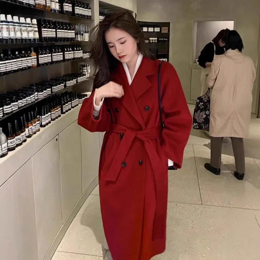 Navarita | Wine Red Wool-Blend Mid-Length Coat