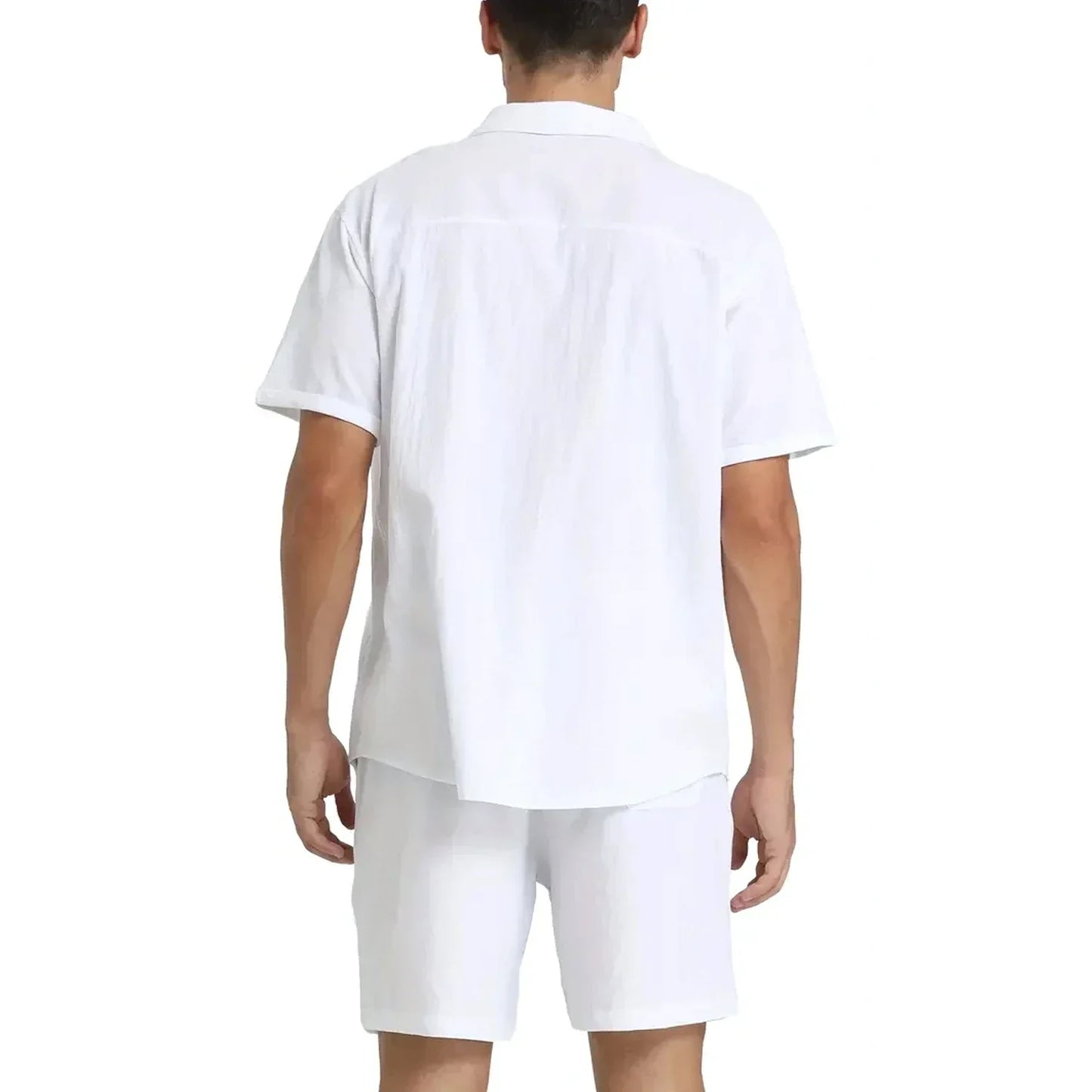 Navarita | Men's White Cotton Linen Cuban Collar Shirt