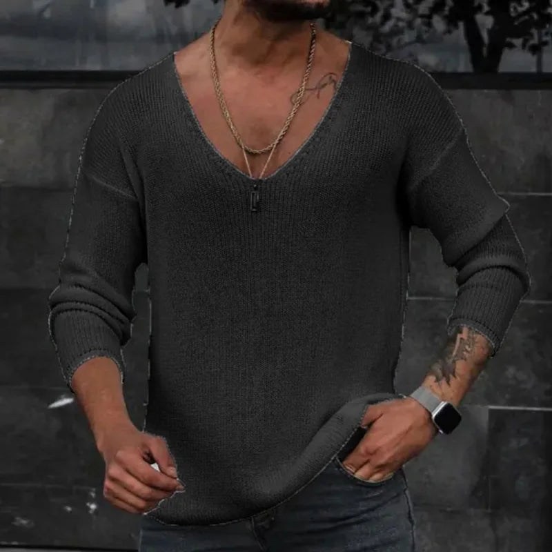 Navarita | V-Neck Knitted Long Sleeve Casual Slim Fit T-Shirt