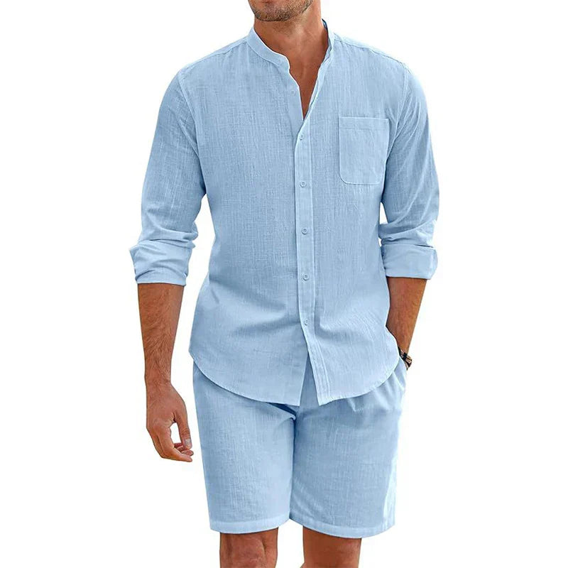 Navarita | Vintage Cotton Linen Button-Up Set with Shorts