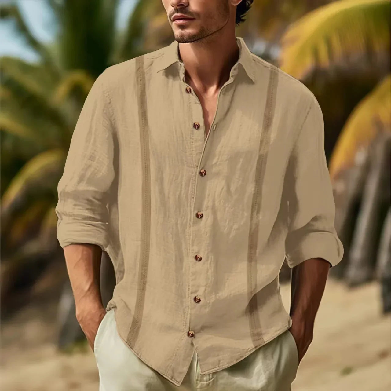 Navarita | Classic Linen Blend Button-Up T-Shirt – White