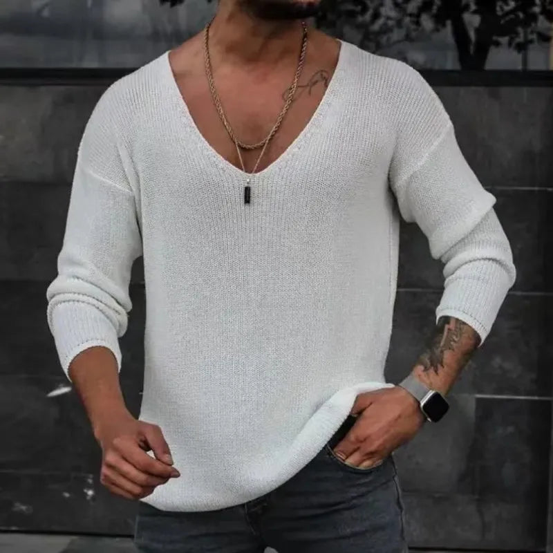 Navarita | V-Neck Knitted Long Sleeve Casual Slim Fit T-Shirt