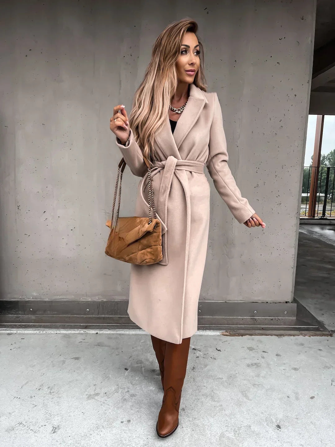 Navarita | Olivia Tie-Belt Woolen Long Coat