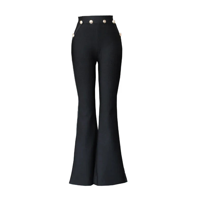 Navarita | Gold-Button Flare Elegance Pants