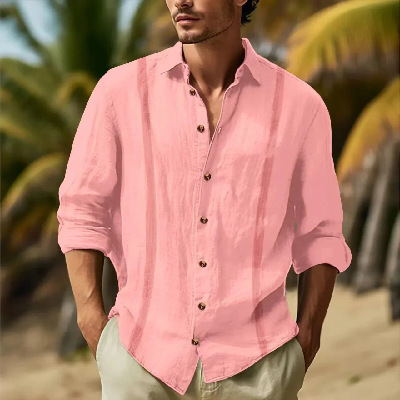 Navarita | Classic Linen Blend Button-Up T-Shirt – White